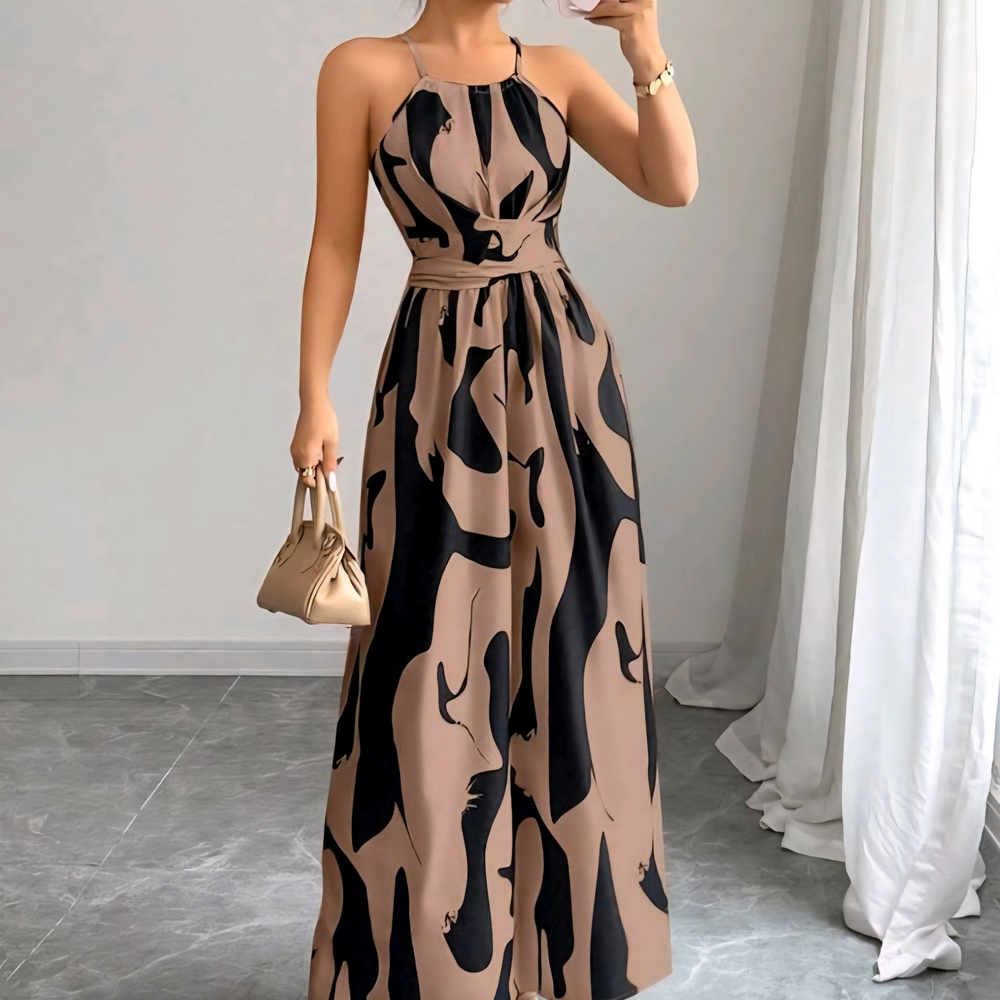 SHEIN Black and Tan Patterned Maxi Dress